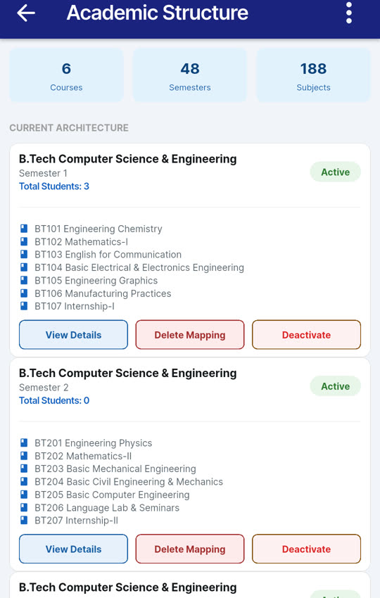 Courses and semesters