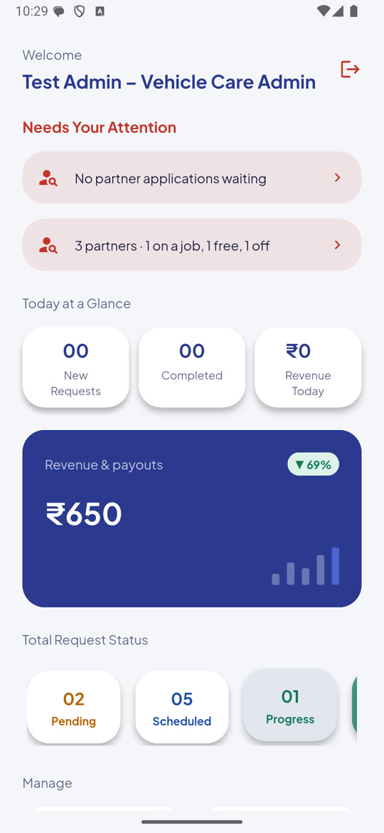 Admin dashboard with revenue