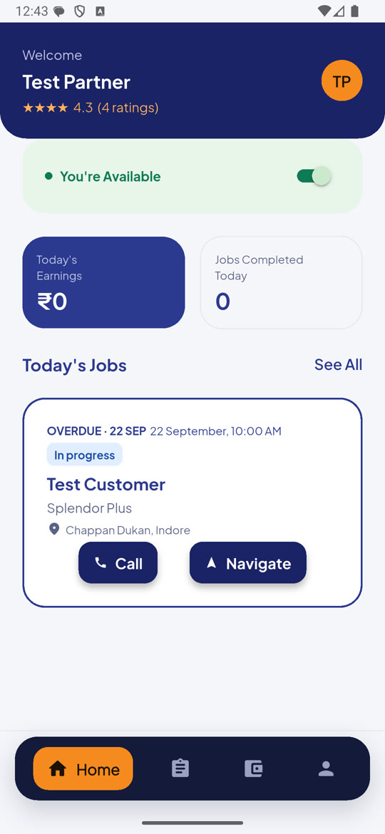 Partner app with today's job